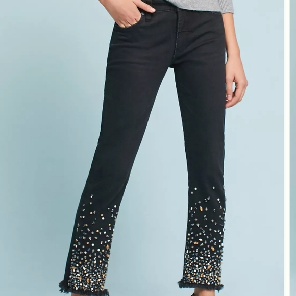 Pilcro Mid-Rise Slim Straight Jeweled Denim Jeans Size 28 - Picture 3 of 14